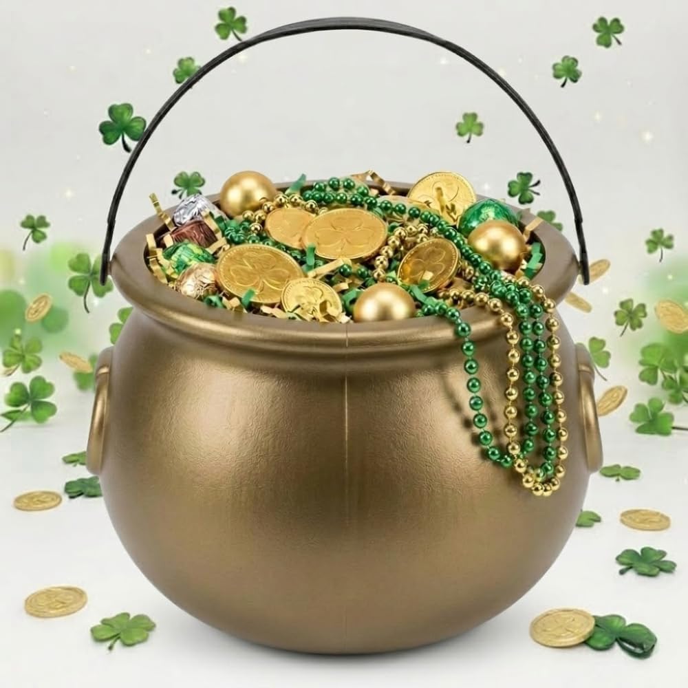 PMU St. Patrick's Day Pot of Plastic Cauldron For St. Patrick's Day Leprechaun & Mardi Gras Party Decoration Supply Accessory