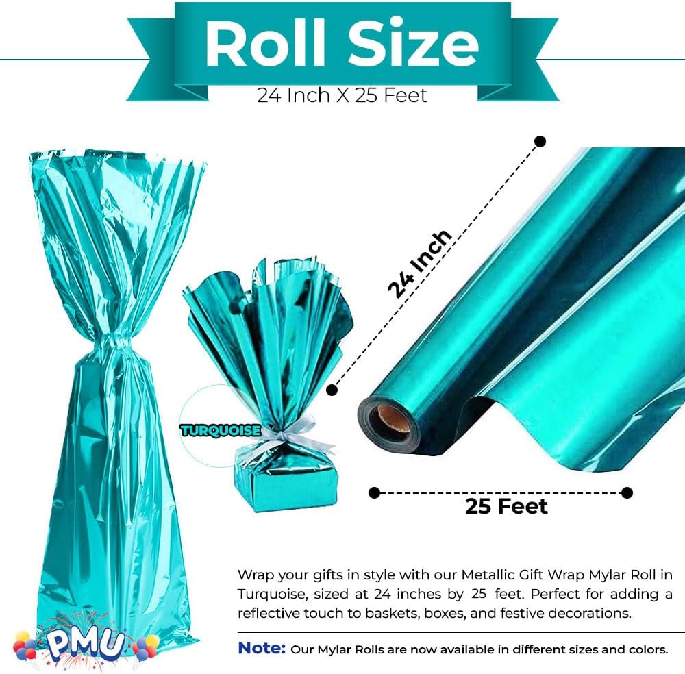 PMU Gift Wrap Mylar Roll - Highly Reflective Metallic Foil Paper - Perfect Wrapping Paper for Gifts, Baskets, Wedding, Birthday, Christmas, Arts & Crafts, Balloon Weights