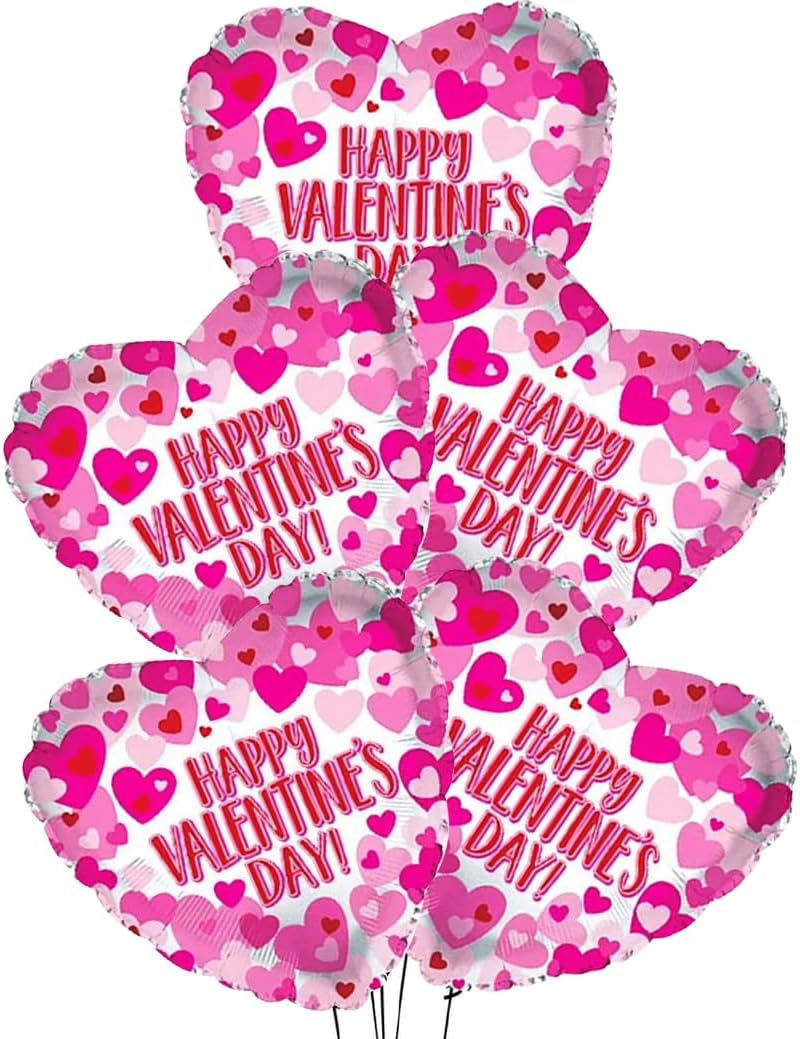 PMU Heart Shaped Happy Valentine's Day Balloons 18-Inch Mylar Idea Gift for Him or Her & Valentine Party Decorations