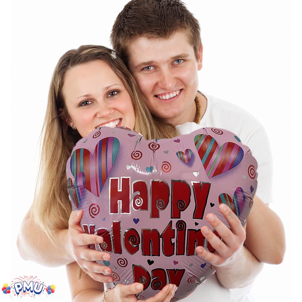 PMU Heart Shaped Happy Valentine's Day Balloons 18-Inch Mylar Idea Gift for Him or Her & Valentine Party Decorations