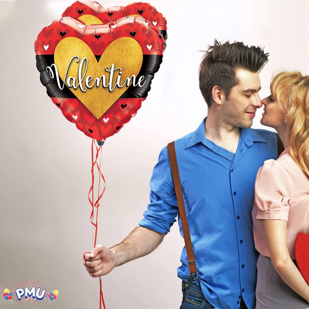 PMU Heart Shaped Happy Valentine's Day Balloons 18-Inch Mylar Idea Gift for Him or Her & Valentine Party Decorations