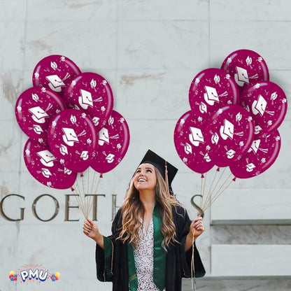 PMU Graduation Balloons | Premium Congrats Grad Balloon with All-Over Print Grad Caps-Confetti and Streamers | Graduation Party Supplies & Decorations | Latex Balloons