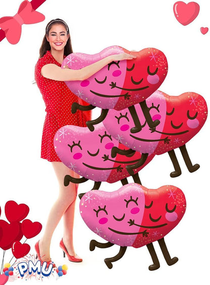 PMU 4 Pieces 36 Inches Valentine's Day Balloons,Hugging Heart Balloons, Red Balloons, Heart Shaped Balloons,Love Balloons For Proposal, Wedding & Engagement (4/Pkg)