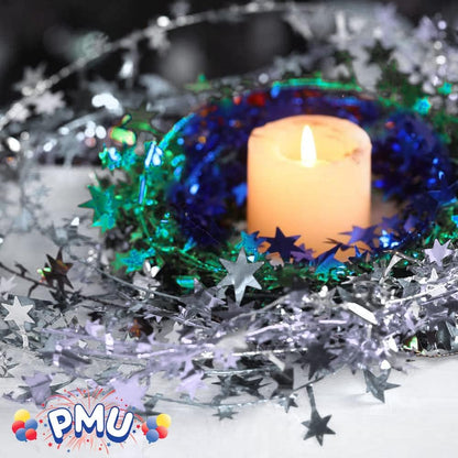 PMU Star Wire Shiny - Garland Halloween, Christmas Party, Wedding, Birthday, Festive Home Decoration Ornament 25ft Tinsel
