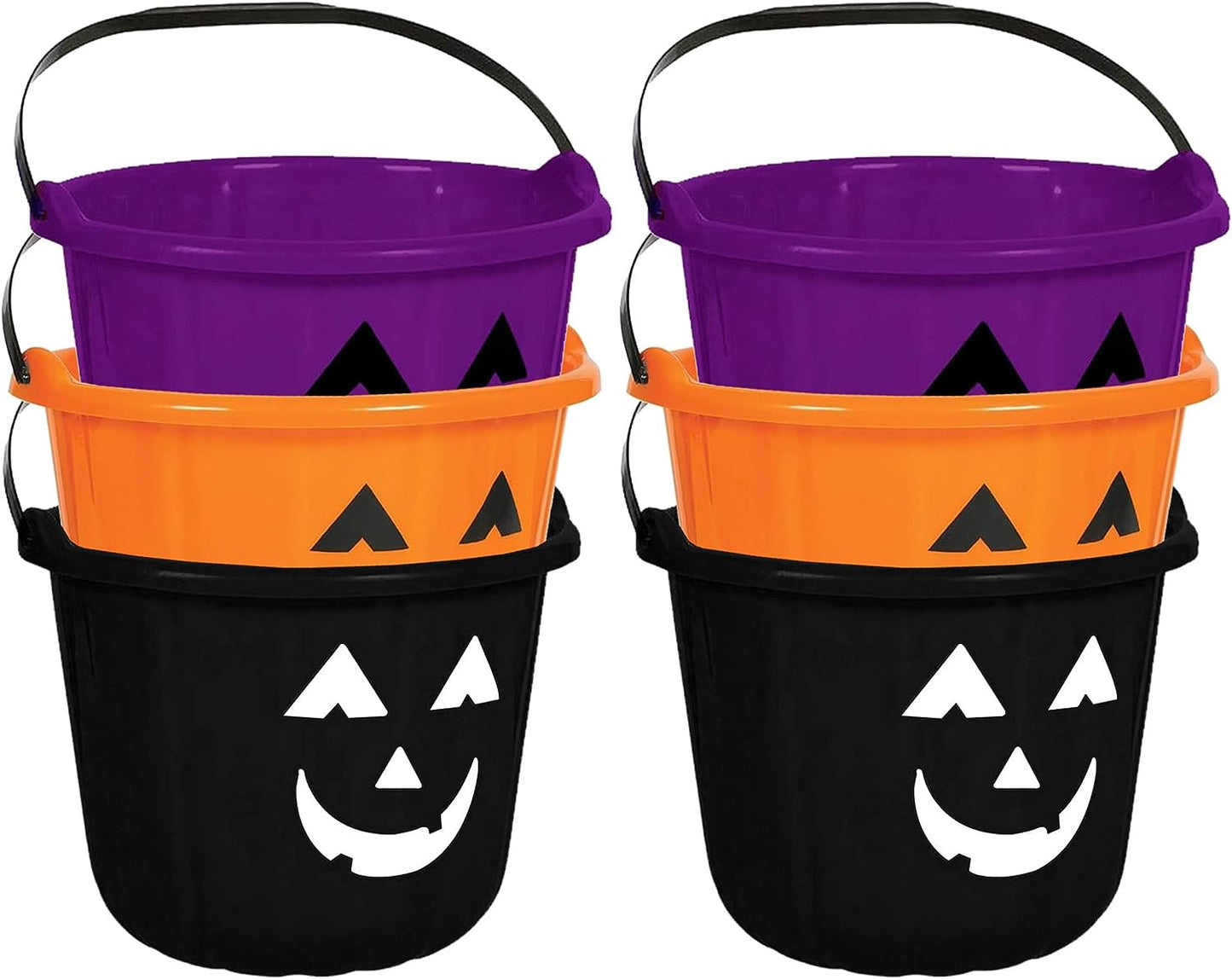 PMU Halloween Jack-O-Lantern Trick or Treat Pail Bucket - Candy Gift Basket for Kids - Pumpkin Plastic Buckets with Handle - Perfect Halloween Décor - 9 Inch