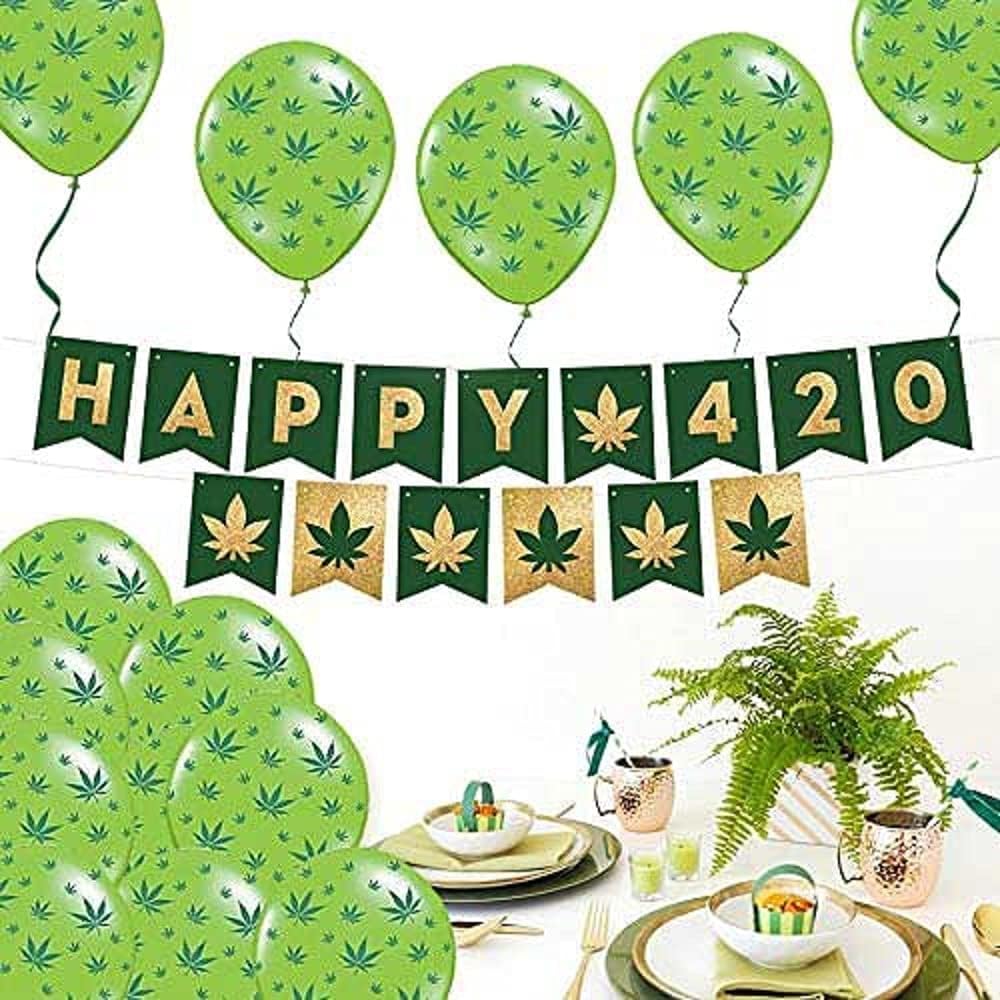 PMU Marijuana Balloons PartyTex 11in with All-Over Print Green Marijuana Leaves