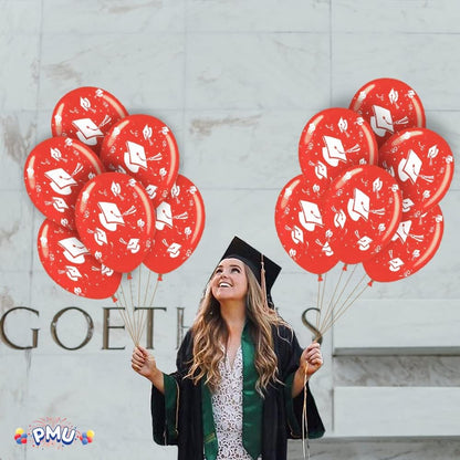 PMU Graduation Balloons | Premium Congrats Grad Balloon with All-Over Print Grad Caps-Confetti and Streamers | Graduation Party Supplies & Decorations | Latex Balloons
