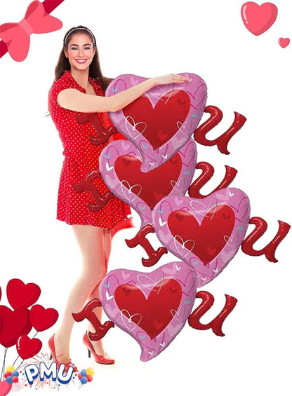 PMU 4 Pieces 46 Inches Valentine's Day Balloons, Heart Balloons, Red Balloons Valentines Day Foil Balloon, Heart Shaped Balloons, Love Balloons For Proposal, Wedding & Engagement (4/Pkg)