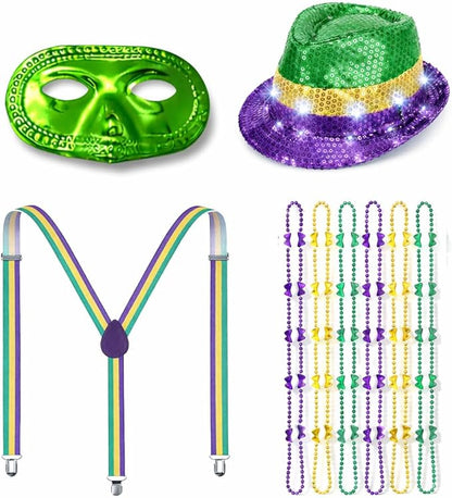 PMU Mardi Gras Mini Metallic Top Hat Headband Party Set Festive Costume Set for Mardi Gras Themed Party