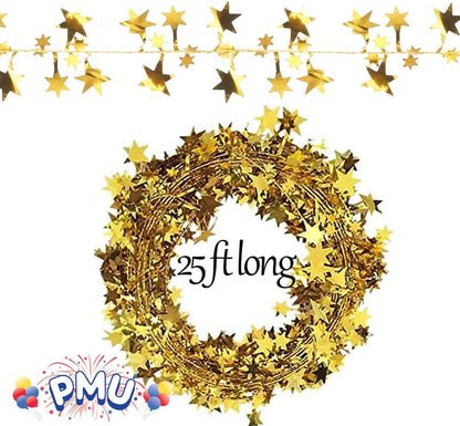 PMU Star Wire Shiny - Garland Halloween, Christmas Party, Wedding, Birthday, Festive Home Decoration Ornament 25ft Tinsel