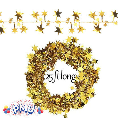 PMU Star Wire Shiny - Garland Halloween, Christmas Party, Wedding, Birthday, Festive Home Decoration Ornament 25ft Tinsel