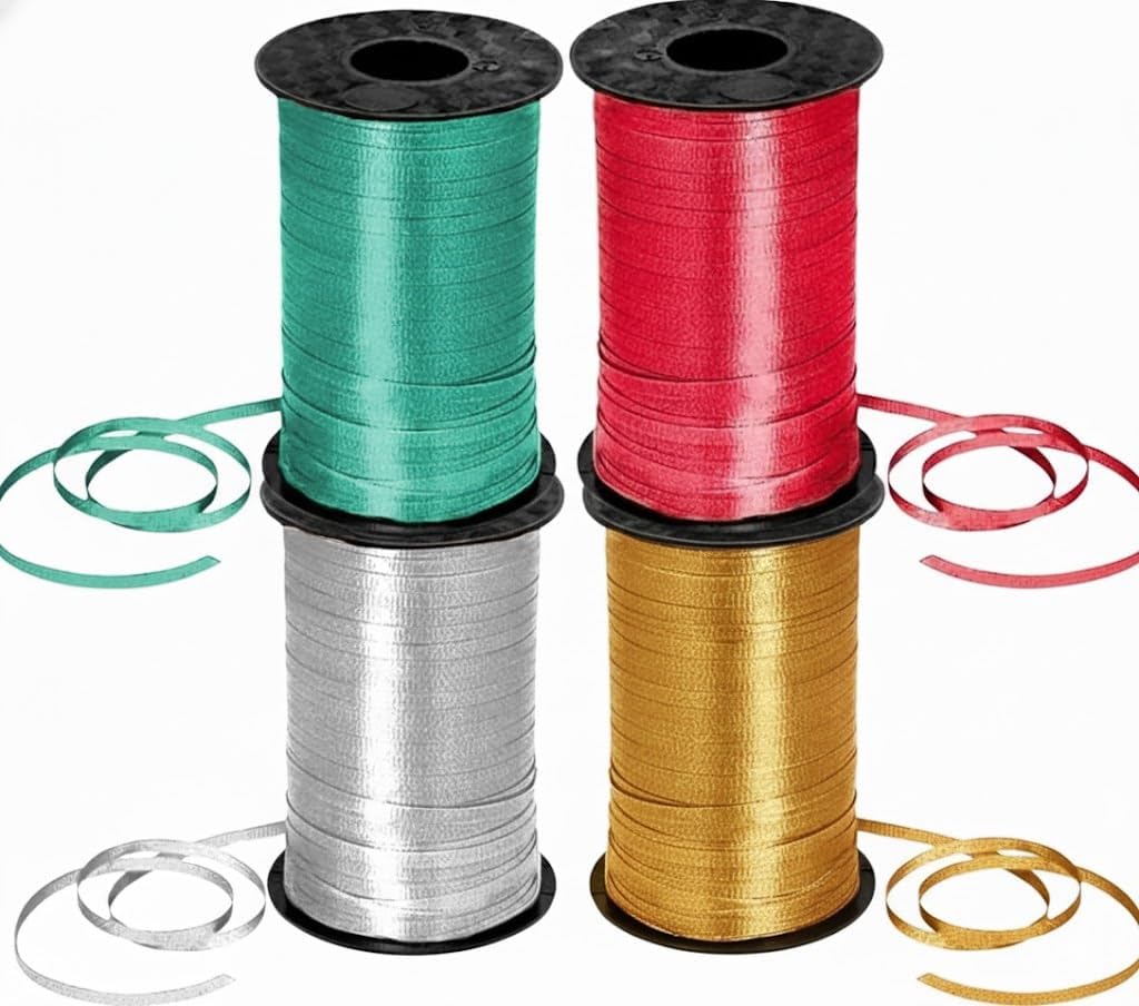 PMU 4 Rolls Christmas Curling Ribbon for Gift Wrap & Holiday Crafts
