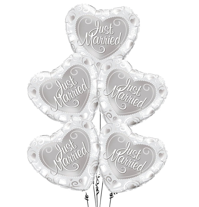 PMU Valentine’s Day Heart Shaped Just Married Pearl White and Silver 18 Inch Mylar-Foil Balloon (1/pkg) Pkg/1