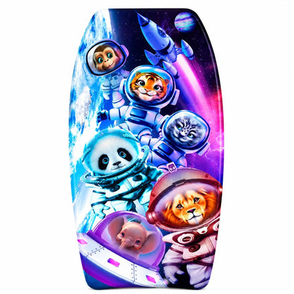 PMU 33 Inch Printed Bodyboard - Lightweight Wrist Leash Slick Bottom Boogie Board for Beach, Sea & Pool - Surfing Board for Kids, Teens & Adults Wave Conditions Pkg/1
