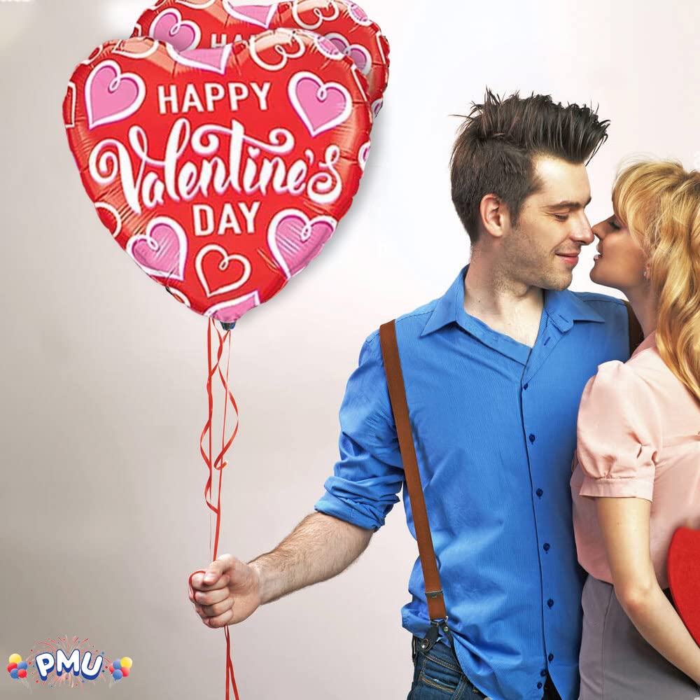 PMU Heart Shaped Happy Valentine's Day Balloons 18-Inch Mylar Idea Gift for Him or Her & Valentine Party Decorations