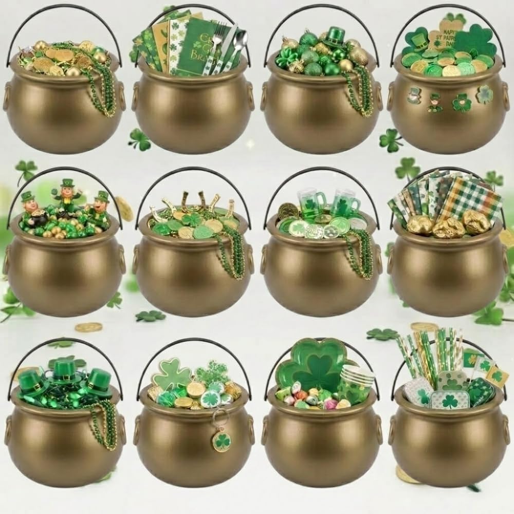 PMU St. Patrick's Day Pot of Plastic Cauldron For St. Patrick's Day Leprechaun & Mardi Gras Party Decoration Supply Accessory