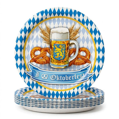 PMU Oktoberfest 9 Inch Dessert Plates, German Beer Festival Party Tableware