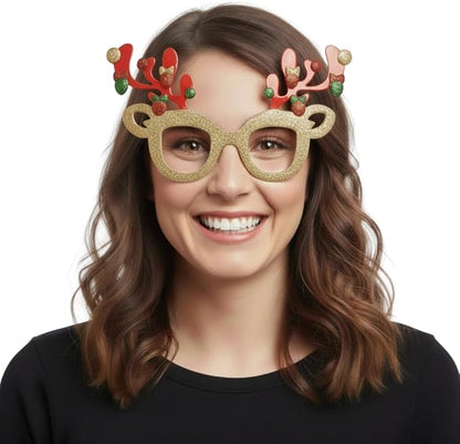 PMU Christmas Holly Sunglasses – Festive Holiday Costume Glasses, Novelty Reindeer Antler Eyewear for Adults & Kids Xmas