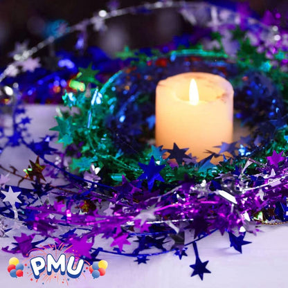 PMU Star Wire Shiny - Garland Halloween, Christmas Party, Wedding, Birthday, Festive Home Decoration Ornament 25ft Tinsel