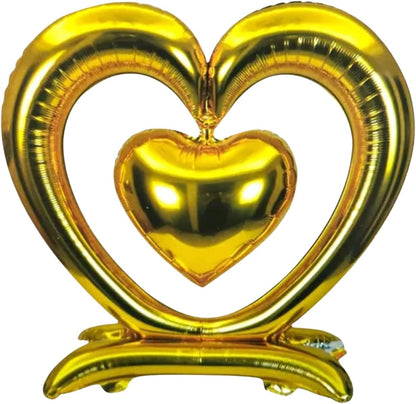 PMU 18-Inch Valentine's Day Heart Shaped Air Inflated Standing Open Heart Tabletop Mylar Foil Balloon