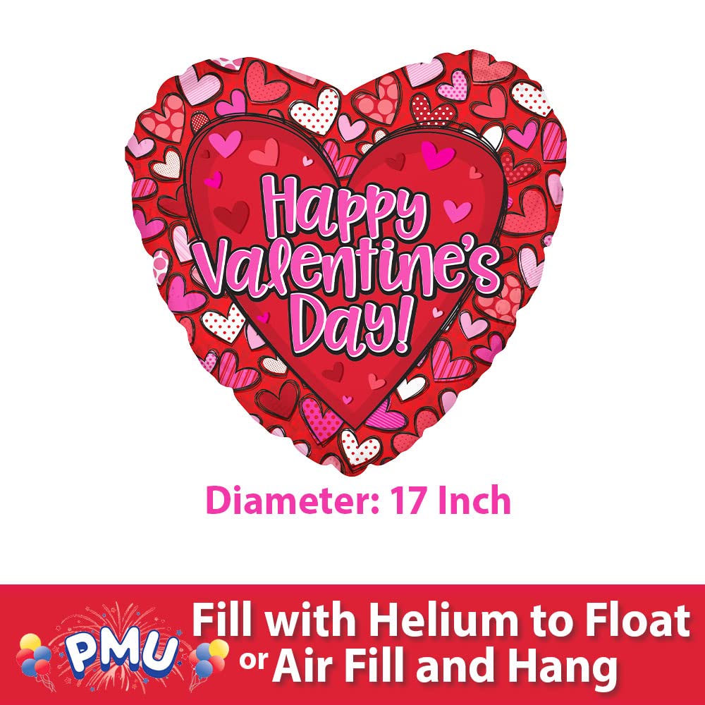 PMU Heart Shaped Happy Valentine's Day Balloons 18-Inch Mylar Idea Gift for Him or Her & Valentine Party Decorations