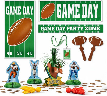 PMU 12 Pcs Football Party Decorations Kit with Centerpiece, Door Cover, Banner, Red & Yellow Flags for Super Game Bowl Party Decoration