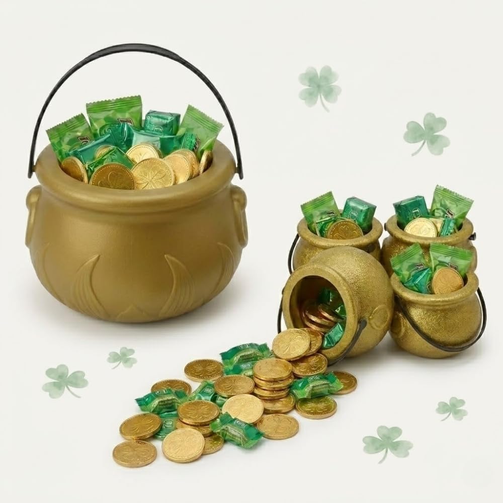 PMU St. Patrick's Day 5pcs Cauldron Set – Blow Mold Plastic Candy Holder Party Accessory