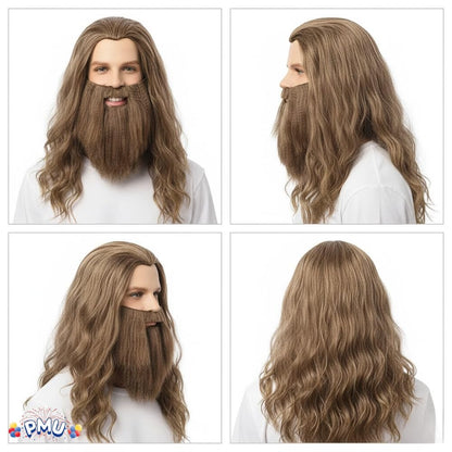 PMU Santa beard and wig set, Brown Wig And Beard for Christmas Costume Accessories - Plays, Festivals, Props & Party Supplies