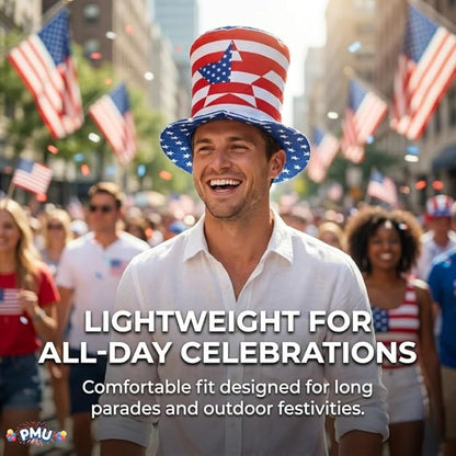 PMU Memorial Day Patriotic Stars & Stripes Top Hat - Red White & Blue Hair Accessory for Women & Men, 4th of July Decoration, Patriotic Accessories for Holidays Veterans & Independence Day