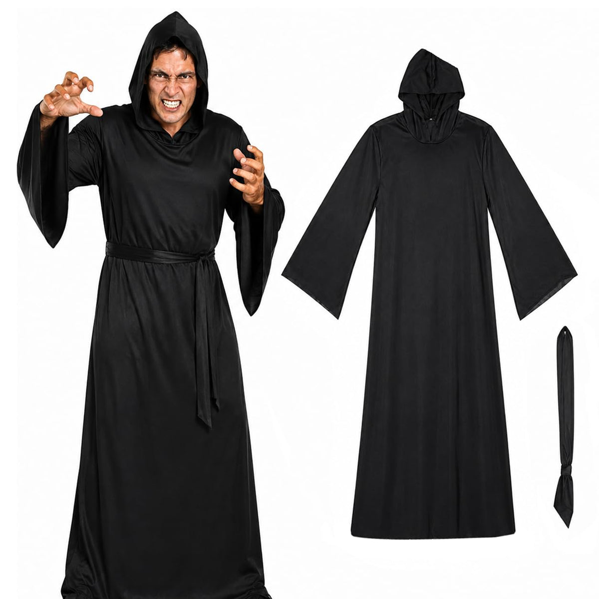 PMU Men's Halloween Costume, Horror Halloween Costume for Men, Hooded Robe