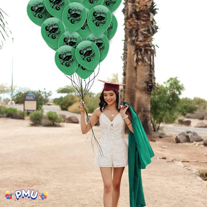 PMU Graduation Balloons | Premium Congrats Grad Balloon with All-Over Print Grad Caps-Confetti and Streamers | Graduation Party Supplies & Decorations | Latex Balloons