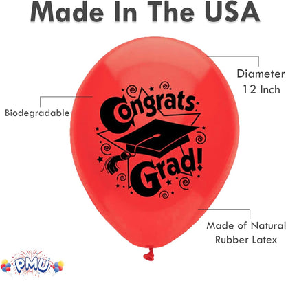 PMU Graduation Balloons | Premium Congrats Grad Balloon with All-Over Print Grad Caps-Confetti and Streamers | Graduation Party Supplies & Decorations | Latex Balloons