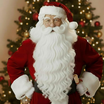 PMU Santa Wig Beard Sets Mens - Christmas Costume Accessories - Wig & Beard for Christmas Costumes, Plays, Festivals, Photo Shoots, Professional Quality- Props & Party Supplies - White Pkg/1
