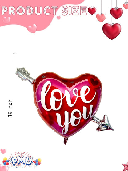PMU 4 Pieces 39 Inches Valentine's Day Balloons, Heart Balloons, Red Balloons, Heart Shaped Balloons,Love Balloons For Proposal, Wedding & Engagement (4/Pkg)