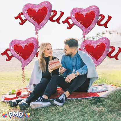 PMU 4 Pieces 46 Inches Valentine's Day Balloons, Heart Balloons, Red Balloons Valentines Day Foil Balloon, Heart Shaped Balloons, Love Balloons For Proposal, Wedding & Engagement (4/Pkg)