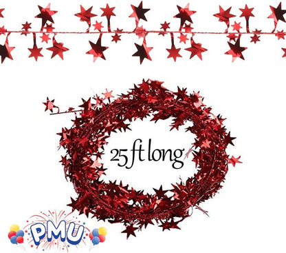 PMU Star Wire Shiny - Garland Halloween, Christmas Party, Wedding, Birthday, Festive Home Decoration Ornament 25ft Tinsel
