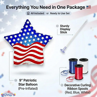 PMU 9 inch Pre-Inflated Emoji and Patriotic Balloons with Stick