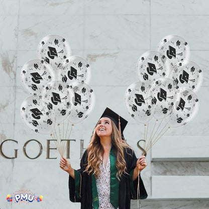 PMU Graduation Balloons | Premium Congrats Grad Balloon with All-Over Print Grad Caps-Confetti and Streamers | Graduation Party Supplies & Decorations | Latex Balloons