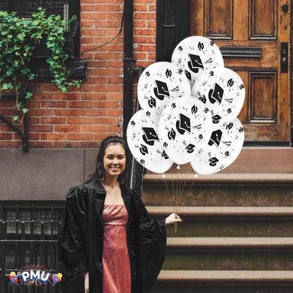 PMU Graduation Balloons | Premium Congrats Grad Balloon with All-Over Print Grad Caps-Confetti and Streamers | Graduation Party Supplies & Decorations | Latex Balloons