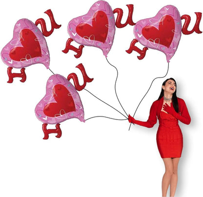 PMU 4 Pieces 46 Inches Valentine's Day Balloons, Heart Balloons, Red Balloons Valentines Day Foil Balloon, Heart Shaped Balloons, Love Balloons For Proposal, Wedding & Engagement (4/Pkg)