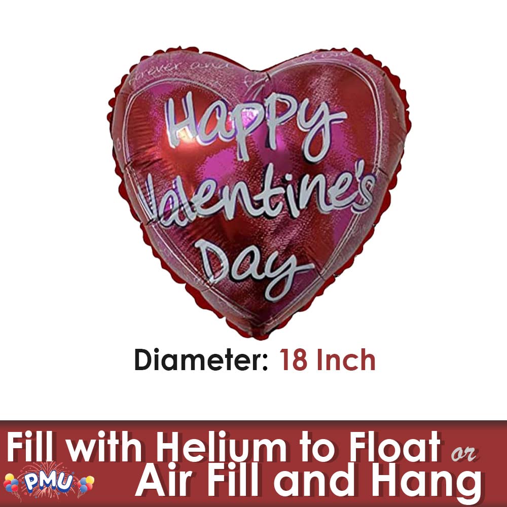 PMU Heart Shaped Happy Valentine's Day Balloons 18-Inch Mylar Idea Gift for Him or Her & Valentine Party Decorations