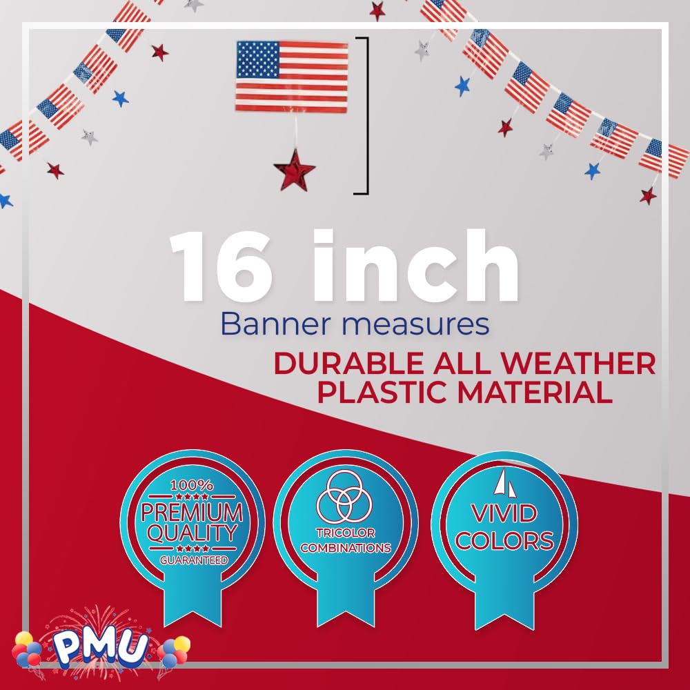 PMU Patriotic Outdoor Pennant Banner Red, White and Blue 17in. X 30ft