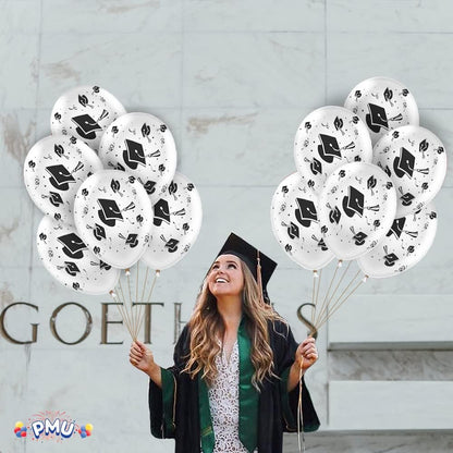 PMU Graduation Balloons | Premium Congrats Grad Balloon with All-Over Print Grad Caps-Confetti and Streamers | Graduation Party Supplies & Decorations | Latex Balloons