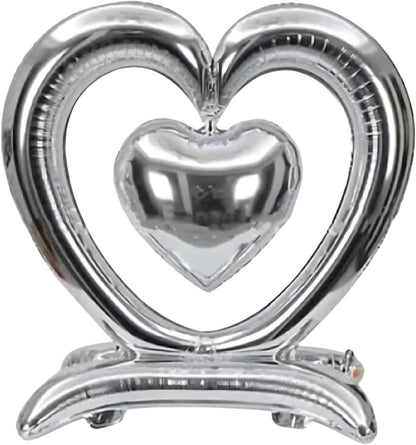 PMU 18-Inch Valentine's Day Heart Shaped Air Inflated Standing Open Heart Tabletop Mylar Foil Balloon