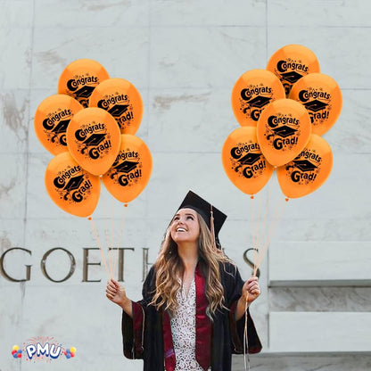 PMU Graduation Balloons | Premium Congrats Grad Balloon with All-Over Print Grad Caps-Confetti and Streamers | Graduation Party Supplies & Decorations | Latex Balloons