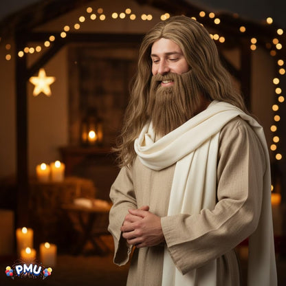 PMU Santa beard and wig set, Brown Wig And Beard for Christmas Costume Accessories - Plays, Festivals, Props & Party Supplies