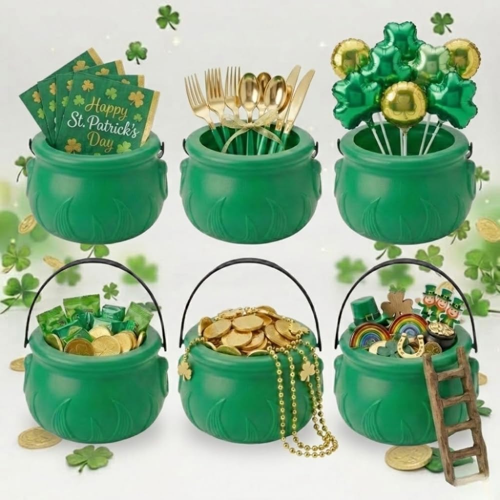 PMU St. Patrick's Day Pot of Plastic Cauldron For St. Patrick's Day Leprechaun & Mardi Gras Party Decoration Supply Accessory