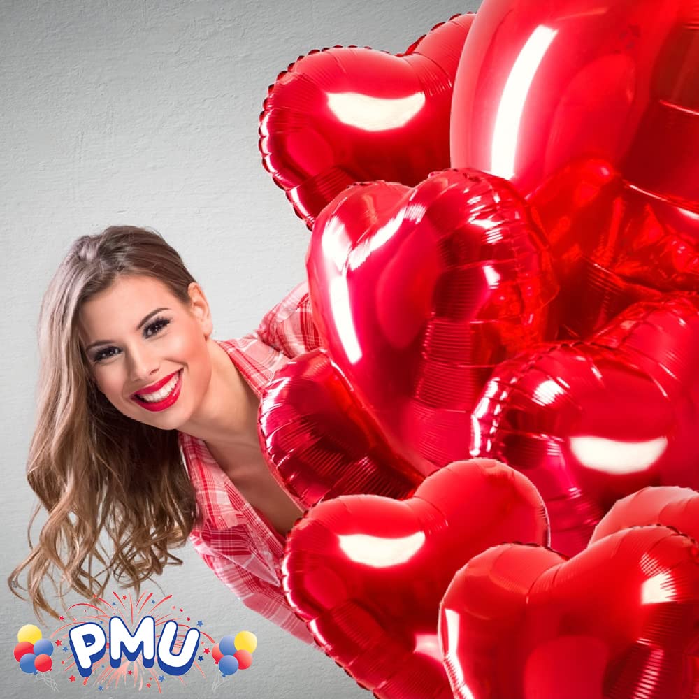 PMU Heart Shaped Happy Valentine's Day Balloons 18-Inch Mylar Idea Gift for Him or Her & Valentine Party Decorations