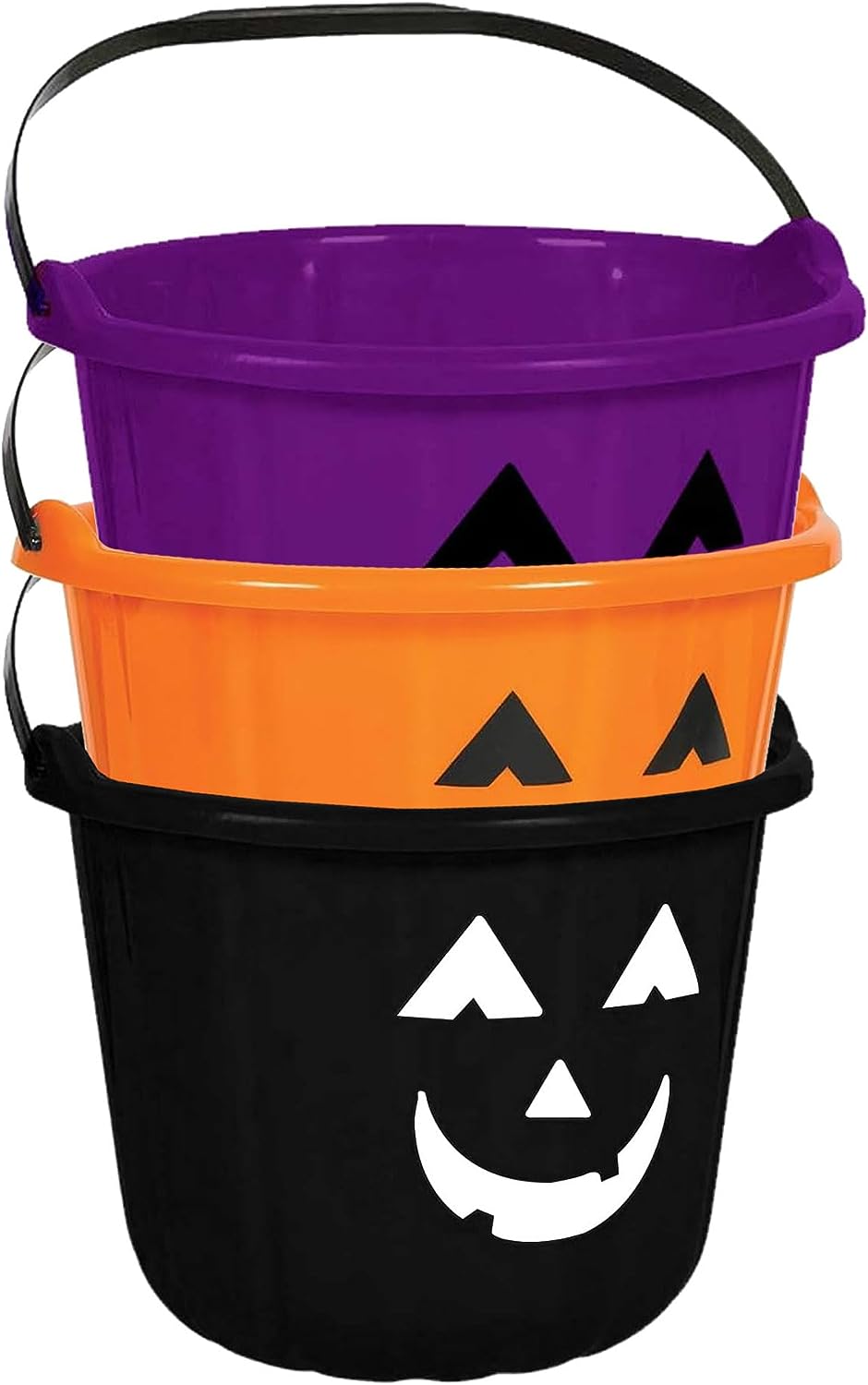 PMU Halloween Jack-O-Lantern Trick or Treat Pail Bucket - Candy Gift Basket for Kids - Pumpkin Plastic Buckets with Handle - Perfect Halloween Décor - 9 Inch