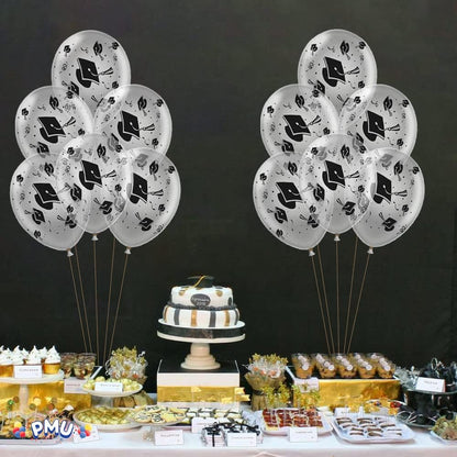 PMU Graduation Balloons | Premium Congrats Grad Balloon with All-Over Print Grad Caps-Confetti and Streamers | Graduation Party Supplies & Decorations | Latex Balloons